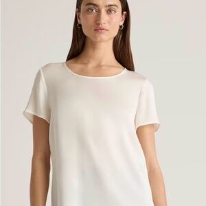 NWT - Quince Women's Washable Stretch Silk Scoop Neck Short Sleeve Top in Cream